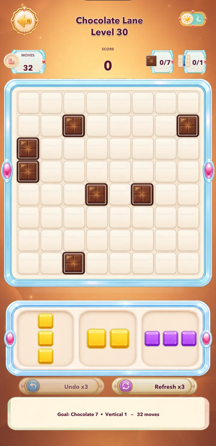 Sugar Tiles gameplay — a Chocolate Lane level